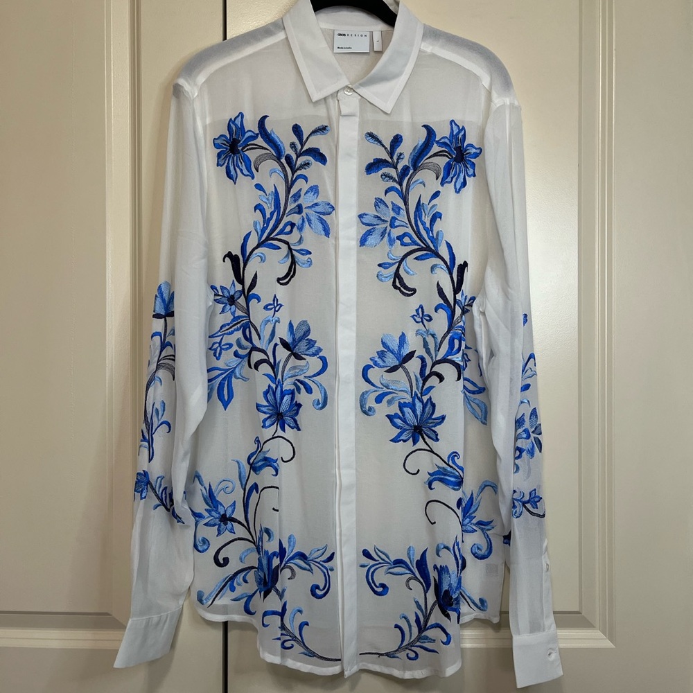 ASOS White Shirt with Blue Floral Design